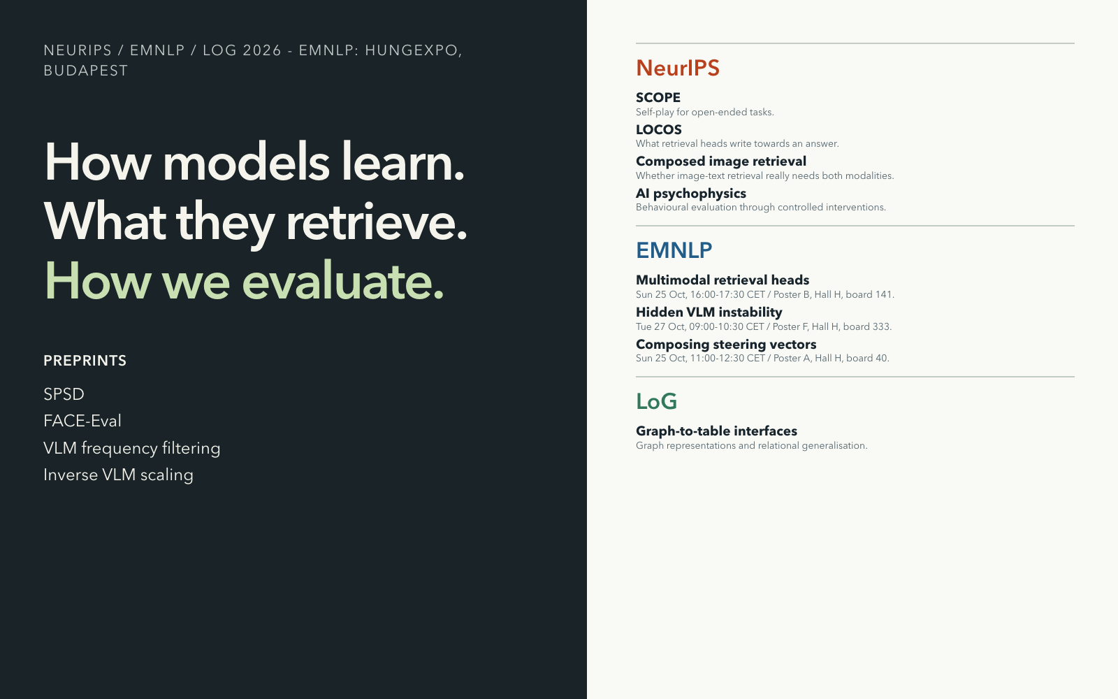 Split screen, EMNLP times and locations, Light