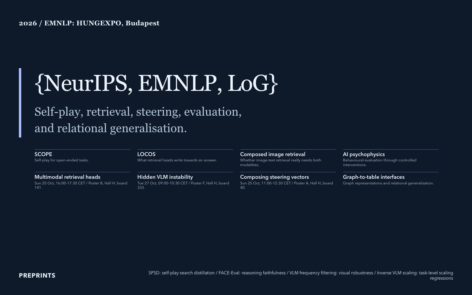Academic title slide, EMNLP times and locations, Midnight